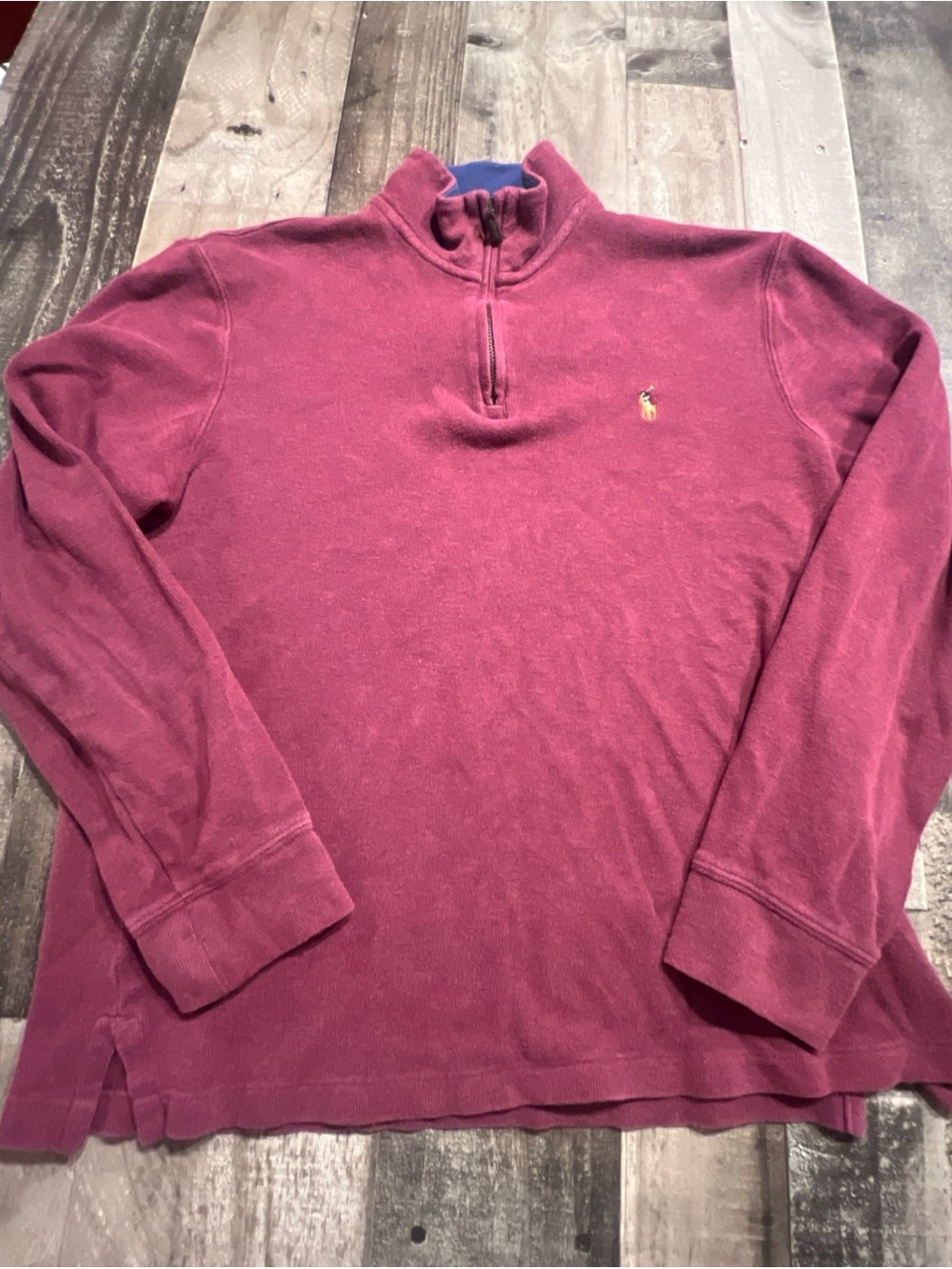Polo by Ralph Lauren Two-Tone Half-Zip Pullover in Berry and Navy Estate Rib S